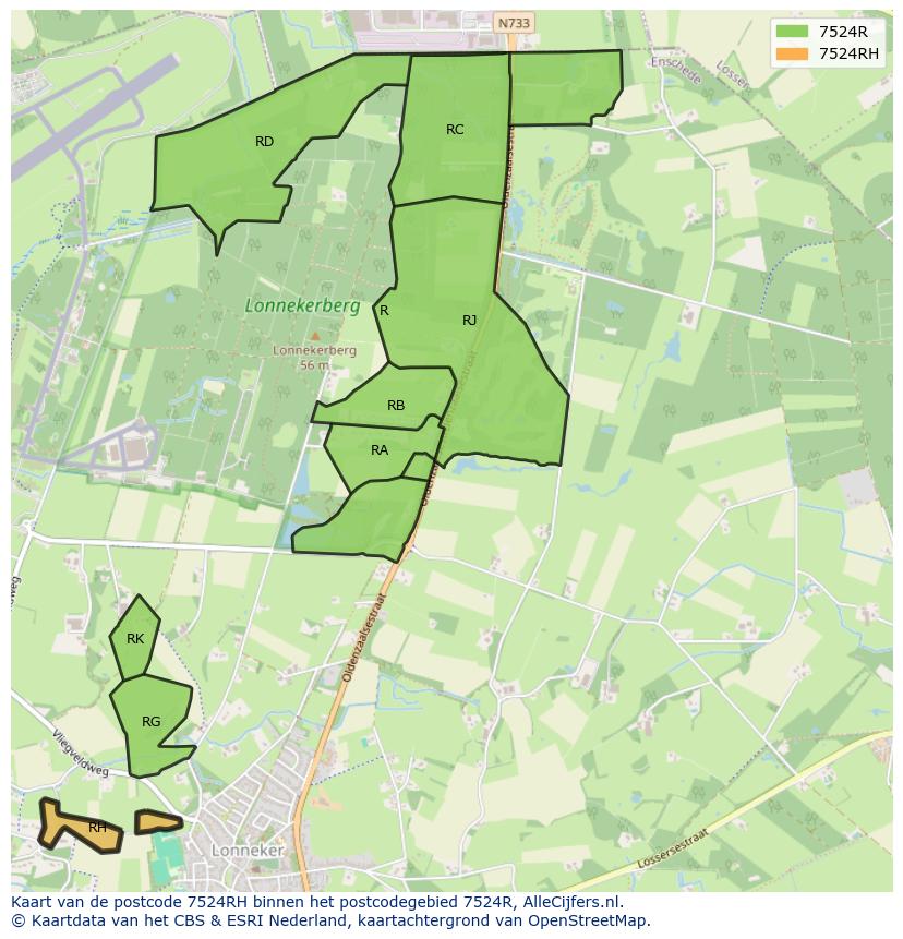 Afbeelding van het postcodegebied 7524 RH op de kaart.