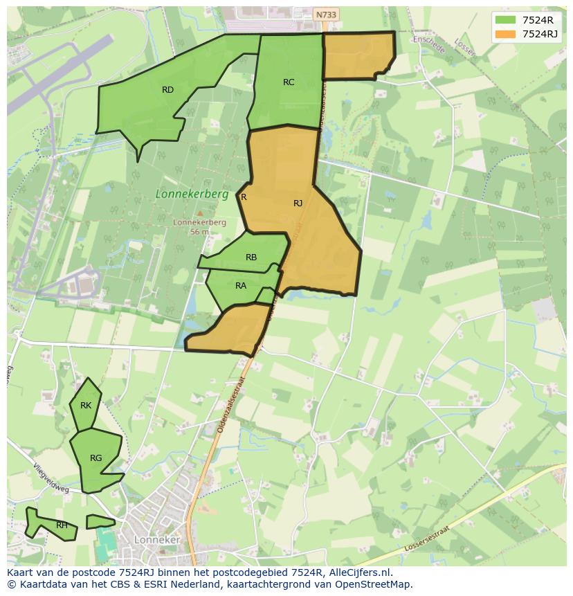 Afbeelding van het postcodegebied 7524 RJ op de kaart.