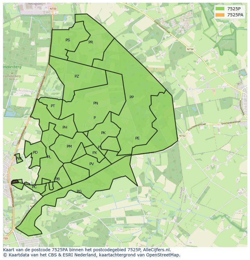 Afbeelding van het postcodegebied 7525 PA op de kaart.