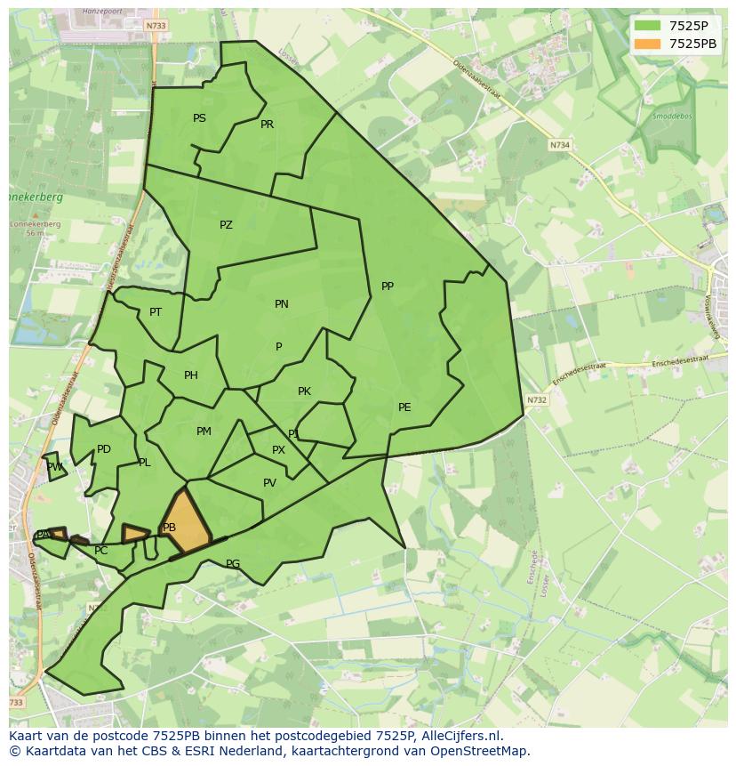 Afbeelding van het postcodegebied 7525 PB op de kaart.