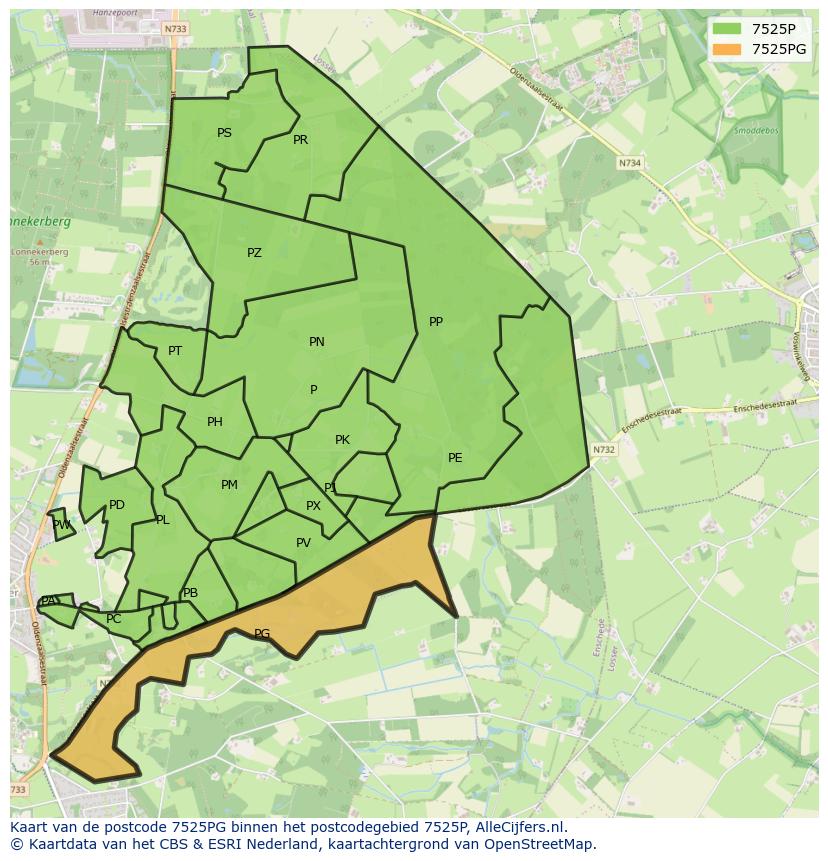Afbeelding van het postcodegebied 7525 PG op de kaart.