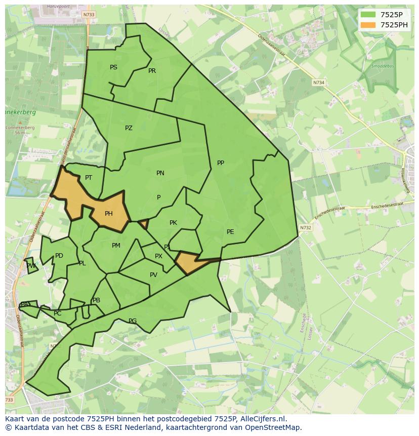 Afbeelding van het postcodegebied 7525 PH op de kaart.