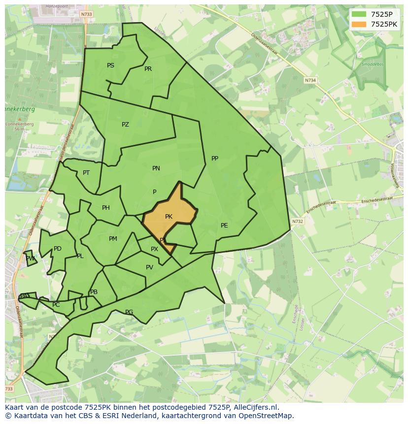 Afbeelding van het postcodegebied 7525 PK op de kaart.