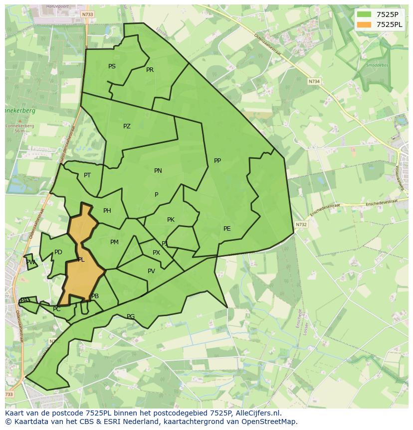 Afbeelding van het postcodegebied 7525 PL op de kaart.