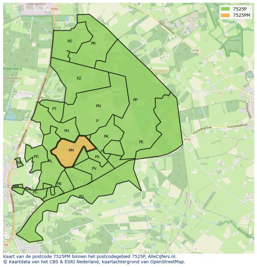 Afbeelding van het postcodegebied 7525 PM op de kaart.