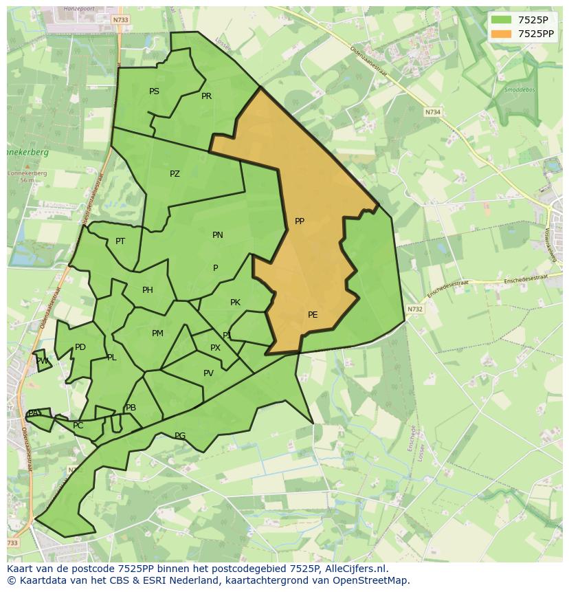 Afbeelding van het postcodegebied 7525 PP op de kaart.