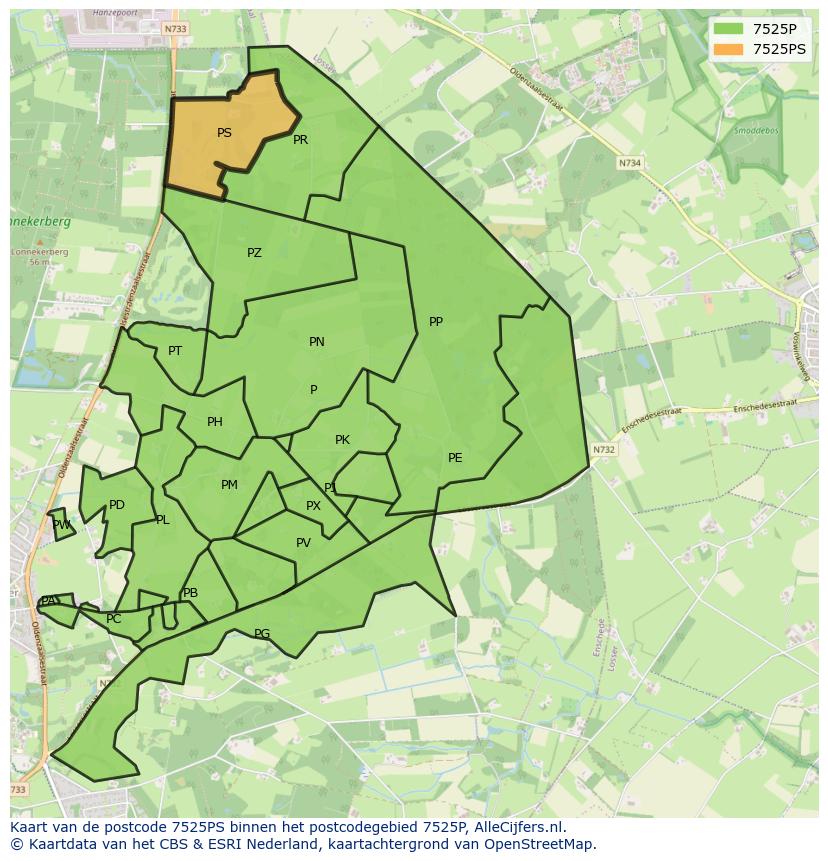 Afbeelding van het postcodegebied 7525 PS op de kaart.