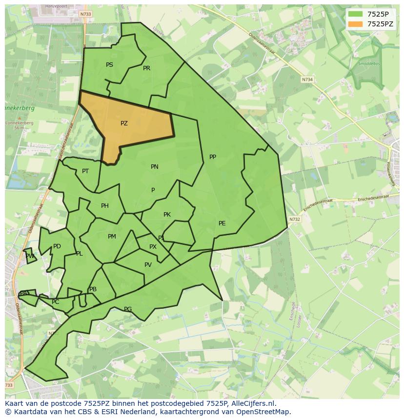 Afbeelding van het postcodegebied 7525 PZ op de kaart.
