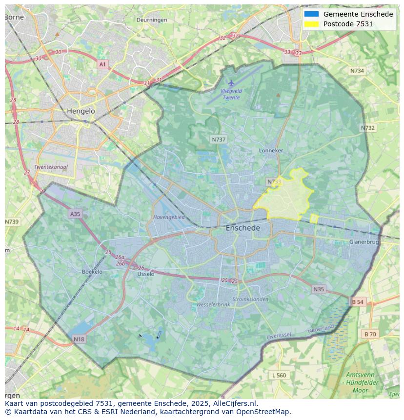 Afbeelding van het postcodegebied 7531 op de kaart.