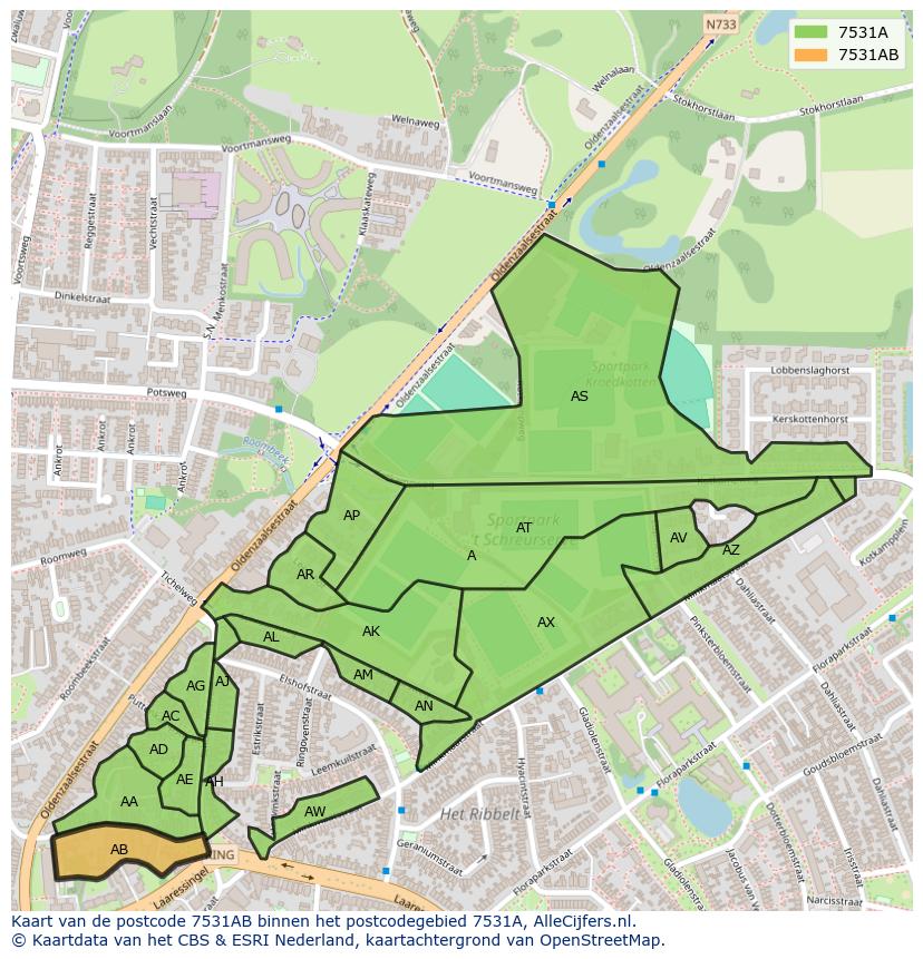 Afbeelding van het postcodegebied 7531 AB op de kaart.