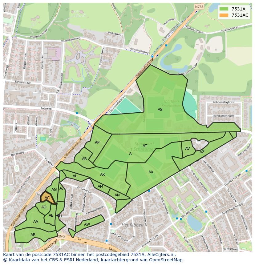 Afbeelding van het postcodegebied 7531 AC op de kaart.