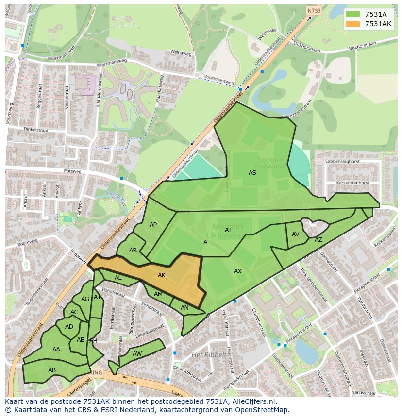 Afbeelding van het postcodegebied 7531 AK op de kaart.