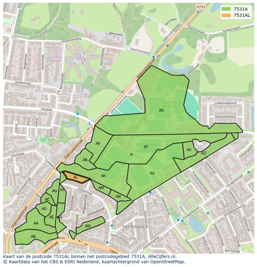 Afbeelding van het postcodegebied 7531 AL op de kaart.