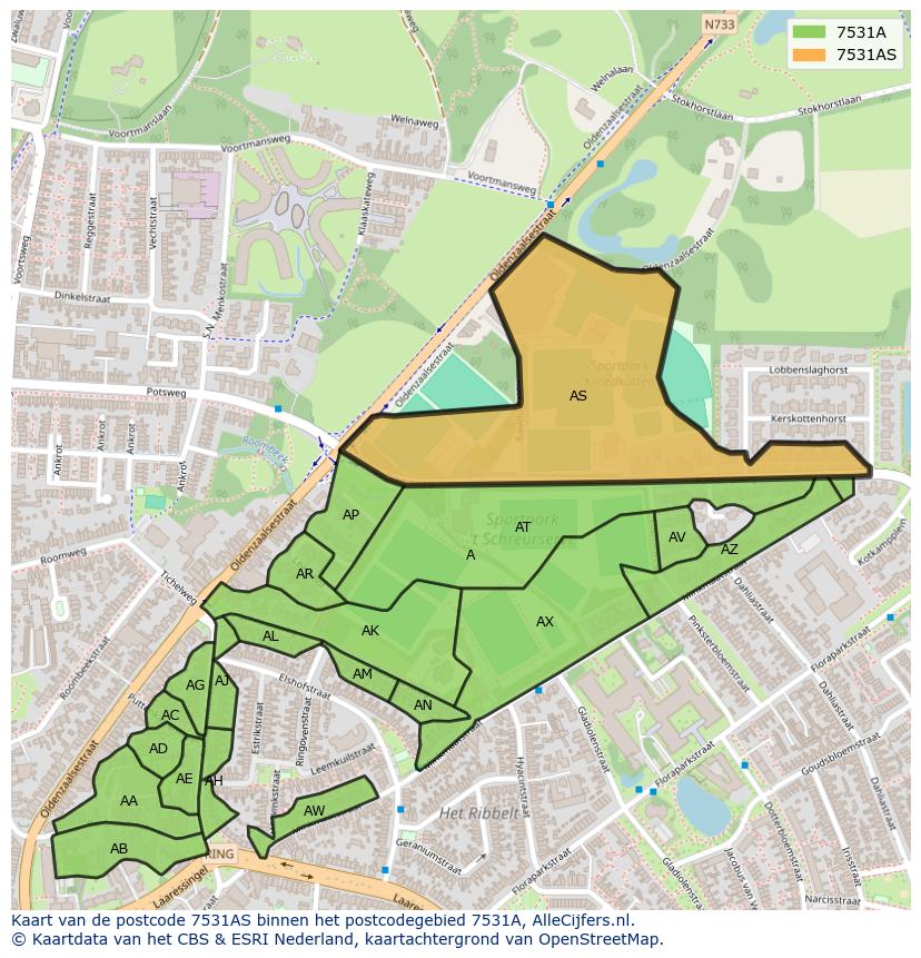 Afbeelding van het postcodegebied 7531 AS op de kaart.