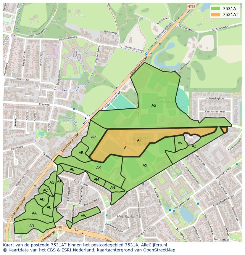 Afbeelding van het postcodegebied 7531 AT op de kaart.
