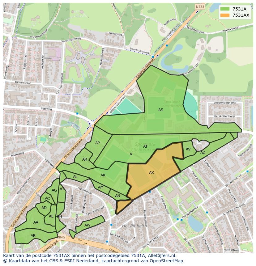 Afbeelding van het postcodegebied 7531 AX op de kaart.
