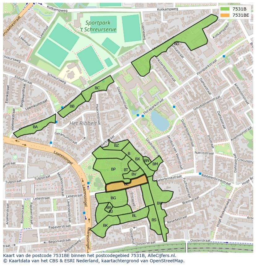 Afbeelding van het postcodegebied 7531 BE op de kaart.