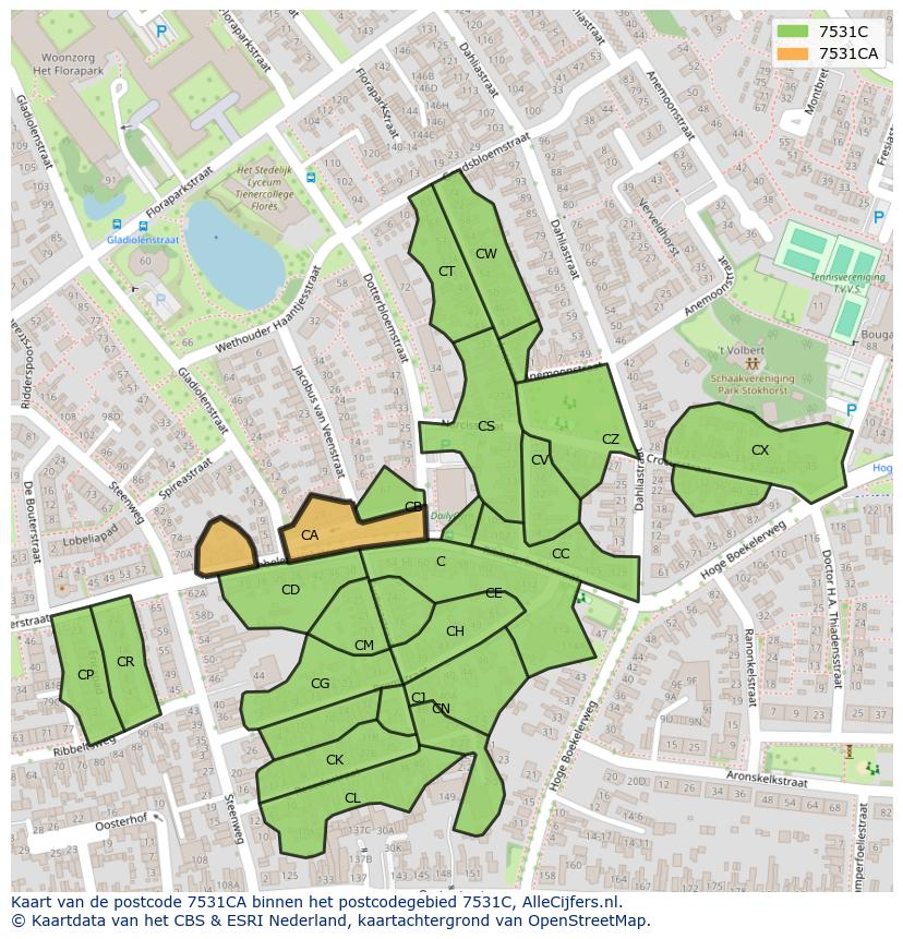 Afbeelding van het postcodegebied 7531 CA op de kaart.