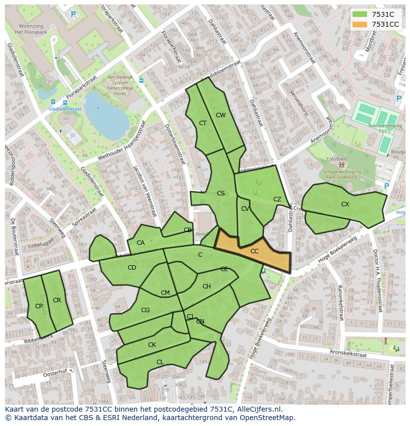Afbeelding van het postcodegebied 7531 CC op de kaart.