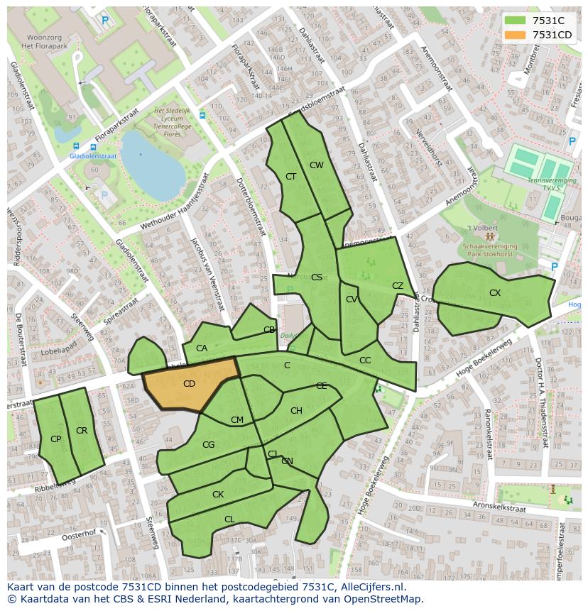 Afbeelding van het postcodegebied 7531 CD op de kaart.