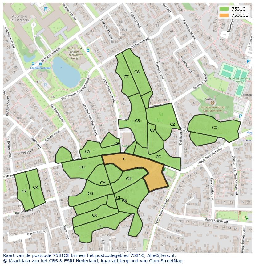 Afbeelding van het postcodegebied 7531 CE op de kaart.