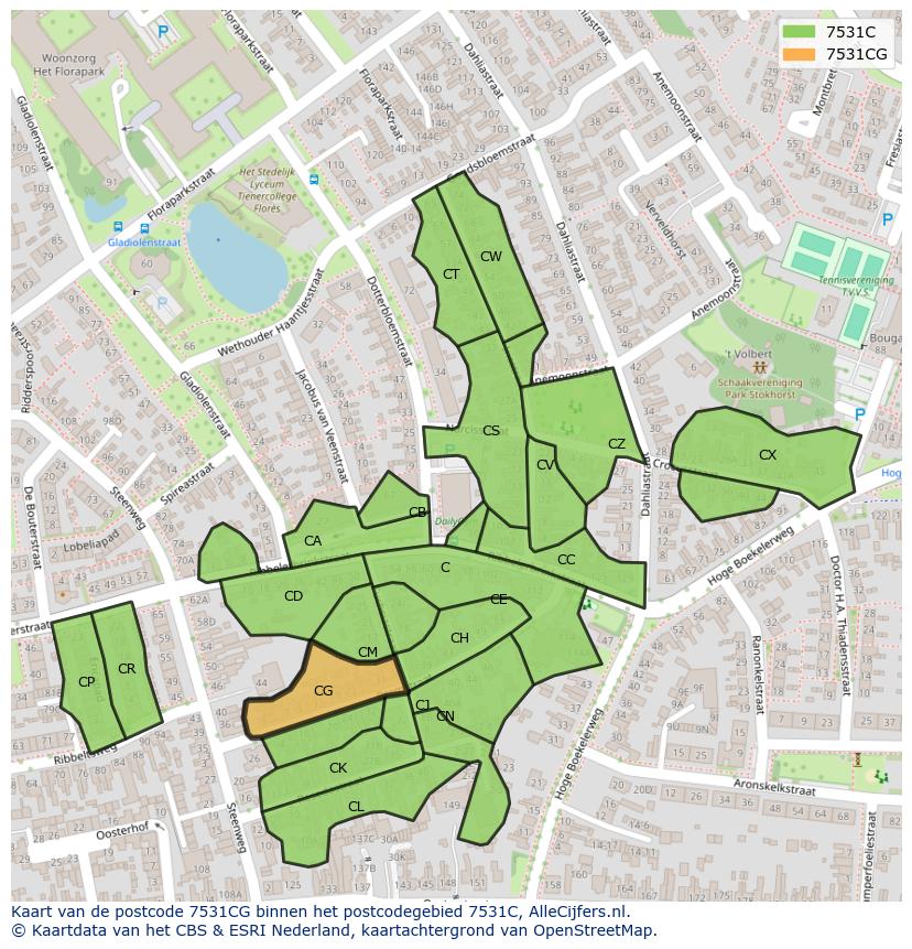 Afbeelding van het postcodegebied 7531 CG op de kaart.