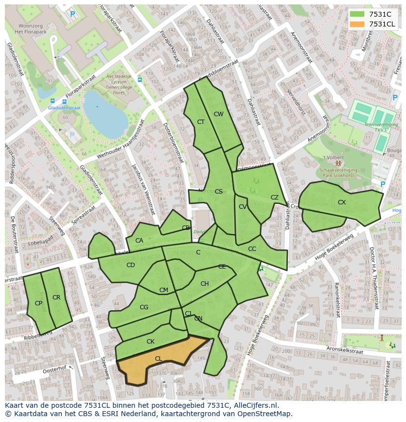 Afbeelding van het postcodegebied 7531 CL op de kaart.