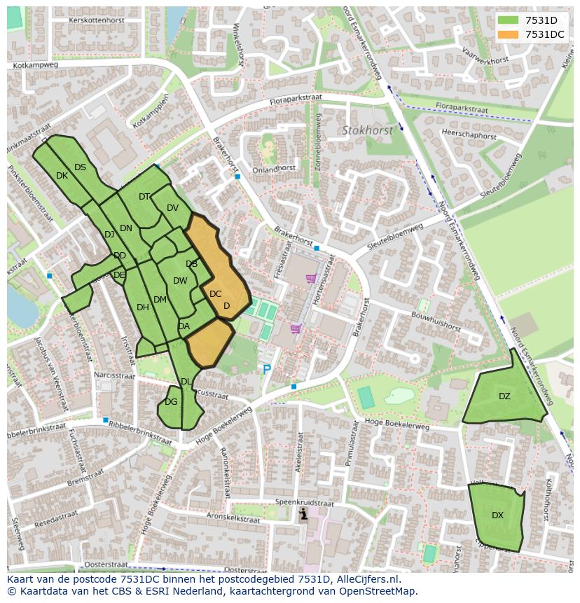 Afbeelding van het postcodegebied 7531 DC op de kaart.