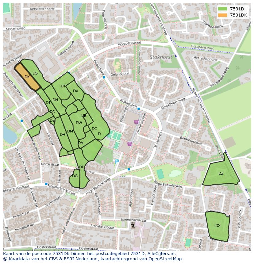 Afbeelding van het postcodegebied 7531 DK op de kaart.