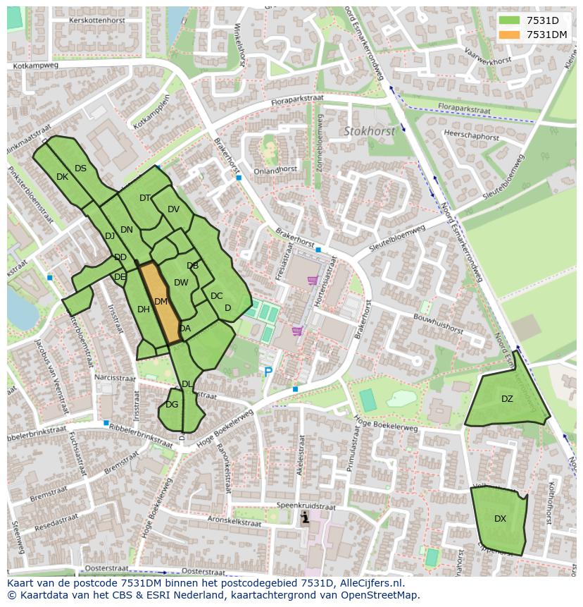 Afbeelding van het postcodegebied 7531 DM op de kaart.