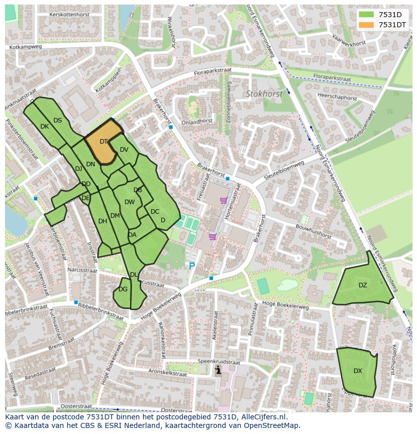 Afbeelding van het postcodegebied 7531 DT op de kaart.