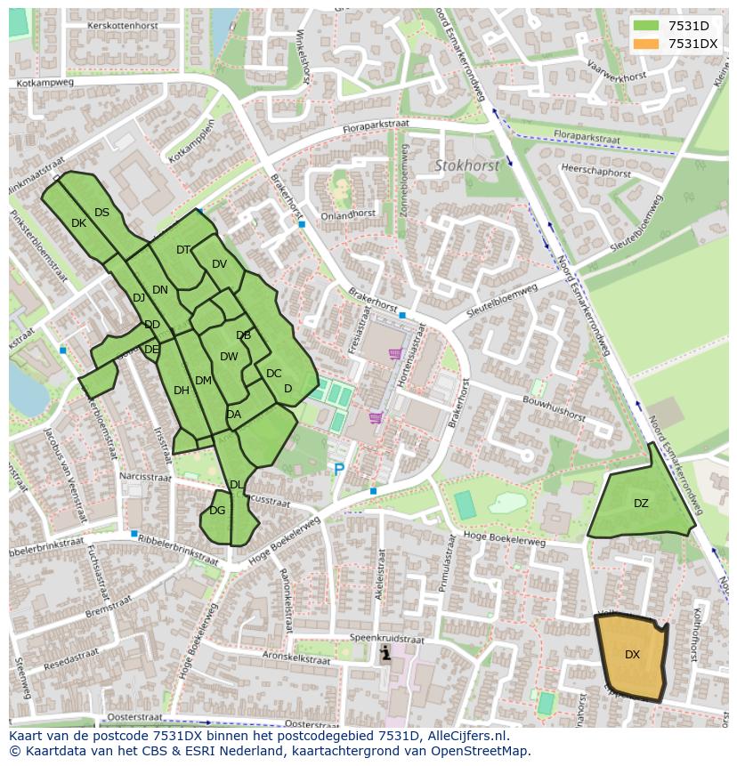 Afbeelding van het postcodegebied 7531 DX op de kaart.