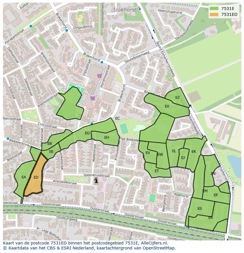 Afbeelding van het postcodegebied 7531 ED op de kaart.