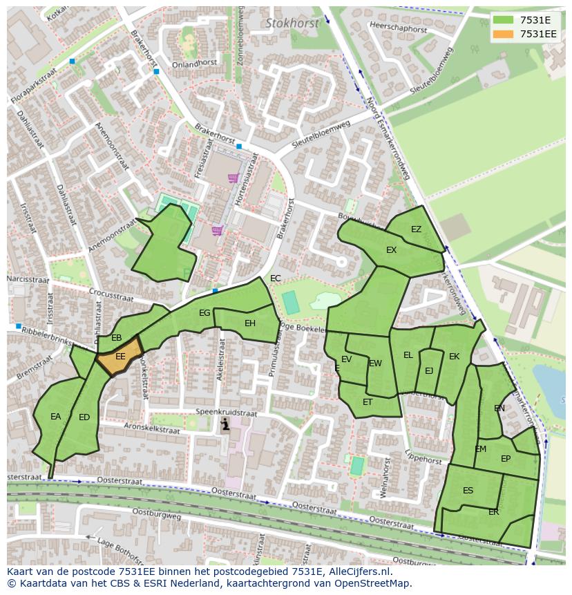 Afbeelding van het postcodegebied 7531 EE op de kaart.