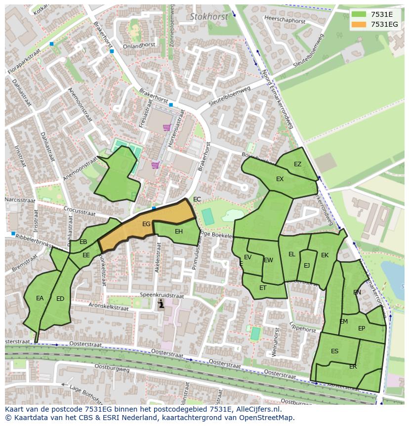 Afbeelding van het postcodegebied 7531 EG op de kaart.