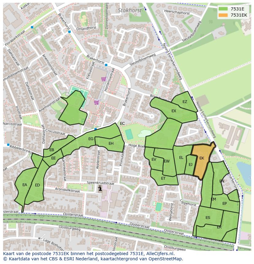Afbeelding van het postcodegebied 7531 EK op de kaart.