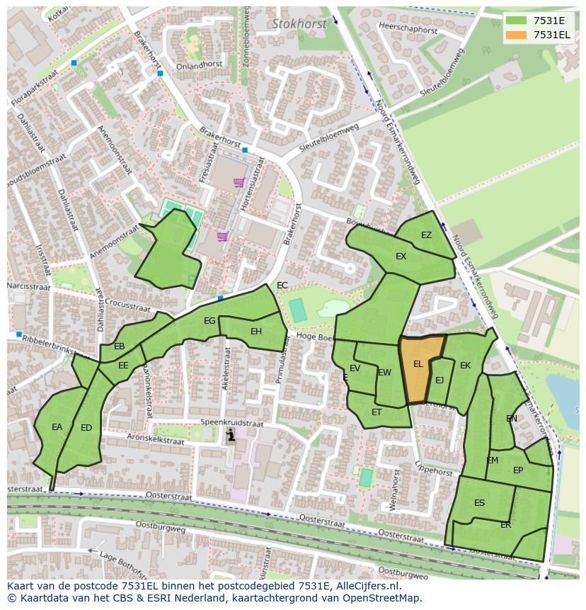 Afbeelding van het postcodegebied 7531 EL op de kaart.