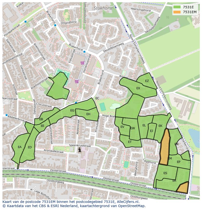 Afbeelding van het postcodegebied 7531 EM op de kaart.