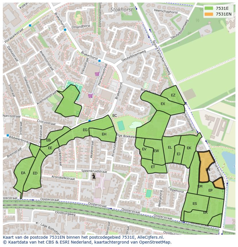 Afbeelding van het postcodegebied 7531 EN op de kaart.