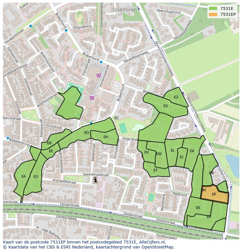 Afbeelding van het postcodegebied 7531 EP op de kaart.