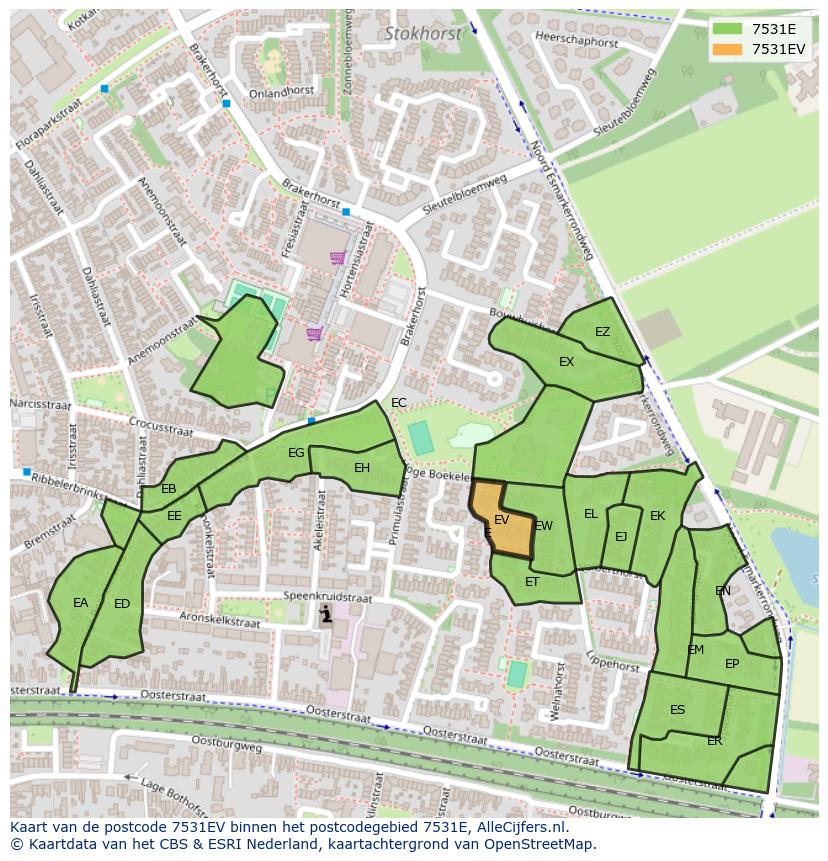 Afbeelding van het postcodegebied 7531 EV op de kaart.