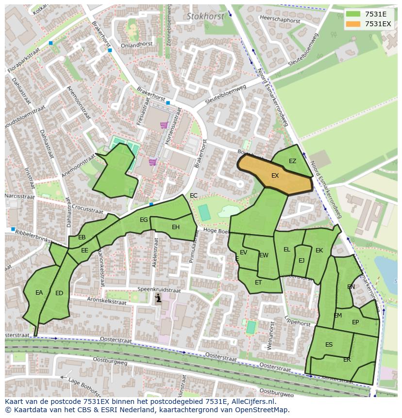 Afbeelding van het postcodegebied 7531 EX op de kaart.