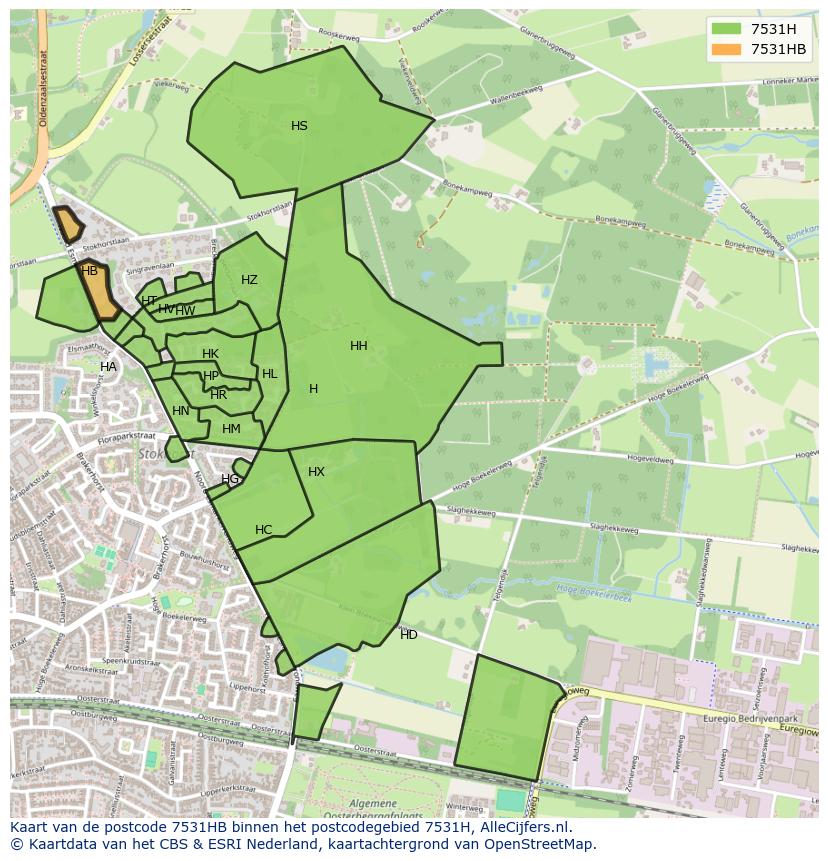 Afbeelding van het postcodegebied 7531 HB op de kaart.