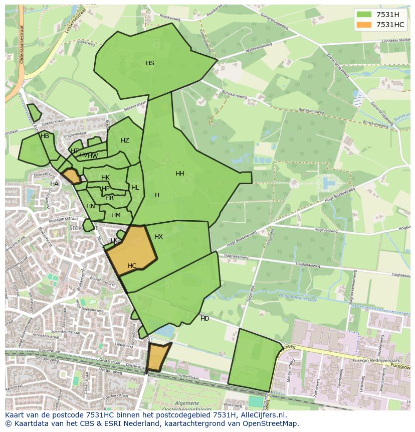 Afbeelding van het postcodegebied 7531 HC op de kaart.