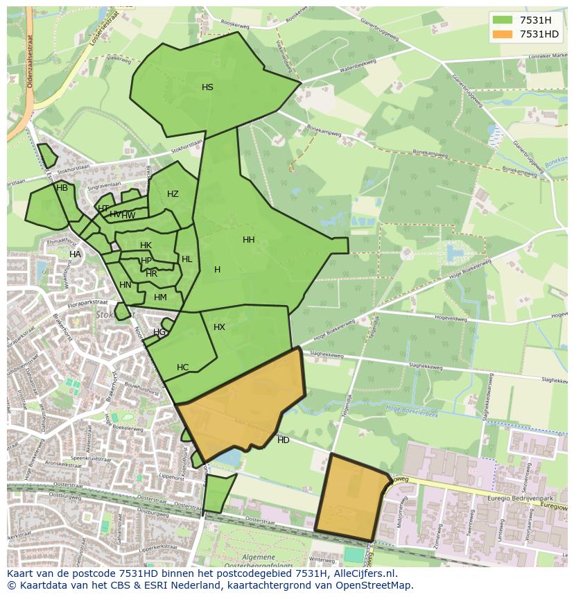 Afbeelding van het postcodegebied 7531 HD op de kaart.
