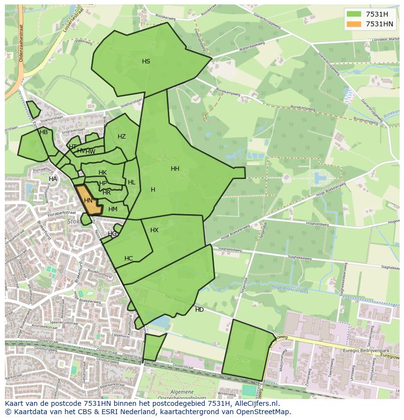 Afbeelding van het postcodegebied 7531 HN op de kaart.