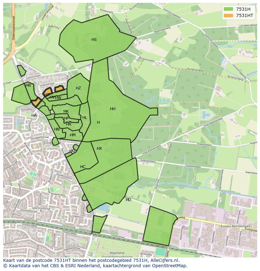 Afbeelding van het postcodegebied 7531 HT op de kaart.