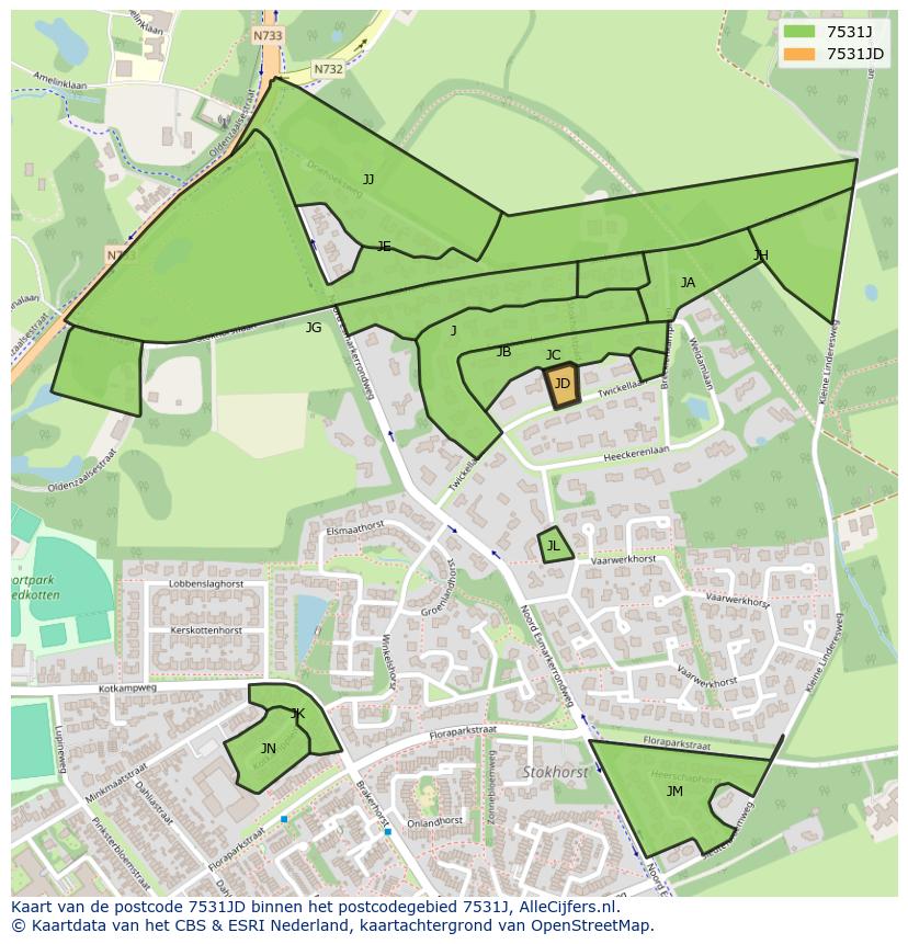 Afbeelding van het postcodegebied 7531 JD op de kaart.