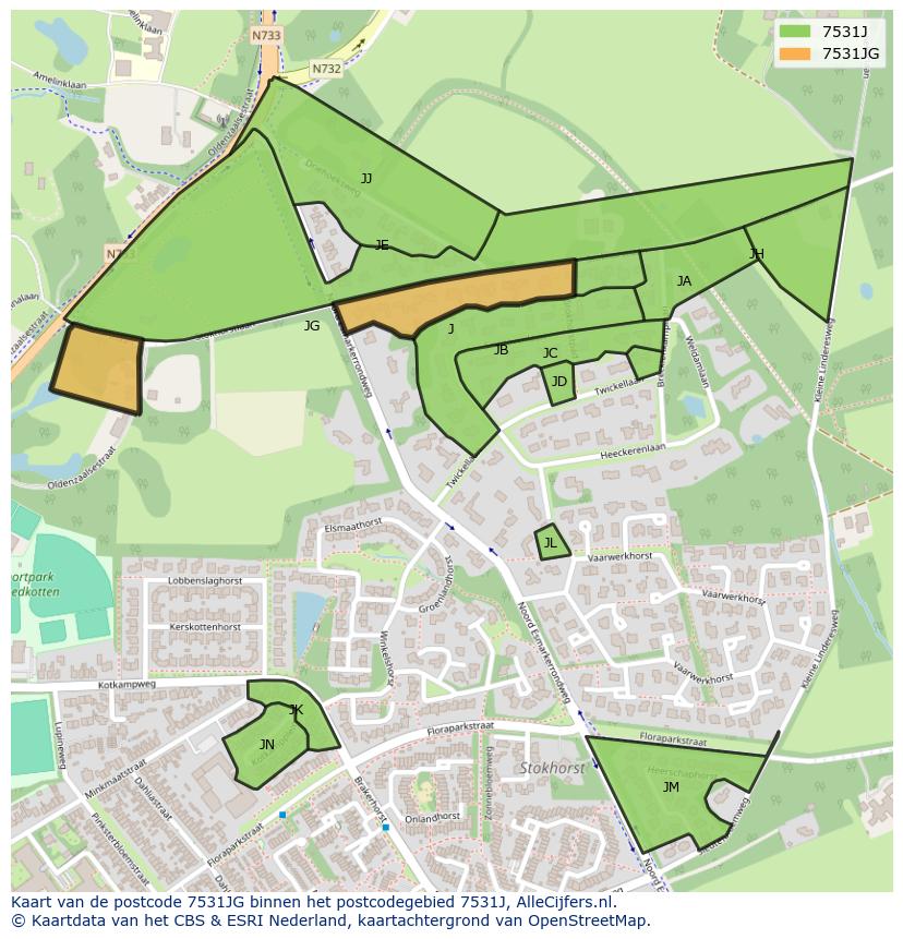 Afbeelding van het postcodegebied 7531 JG op de kaart.