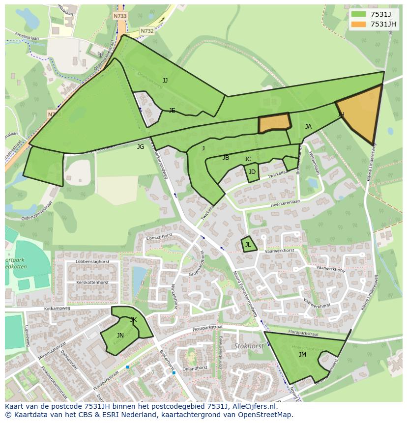 Afbeelding van het postcodegebied 7531 JH op de kaart.